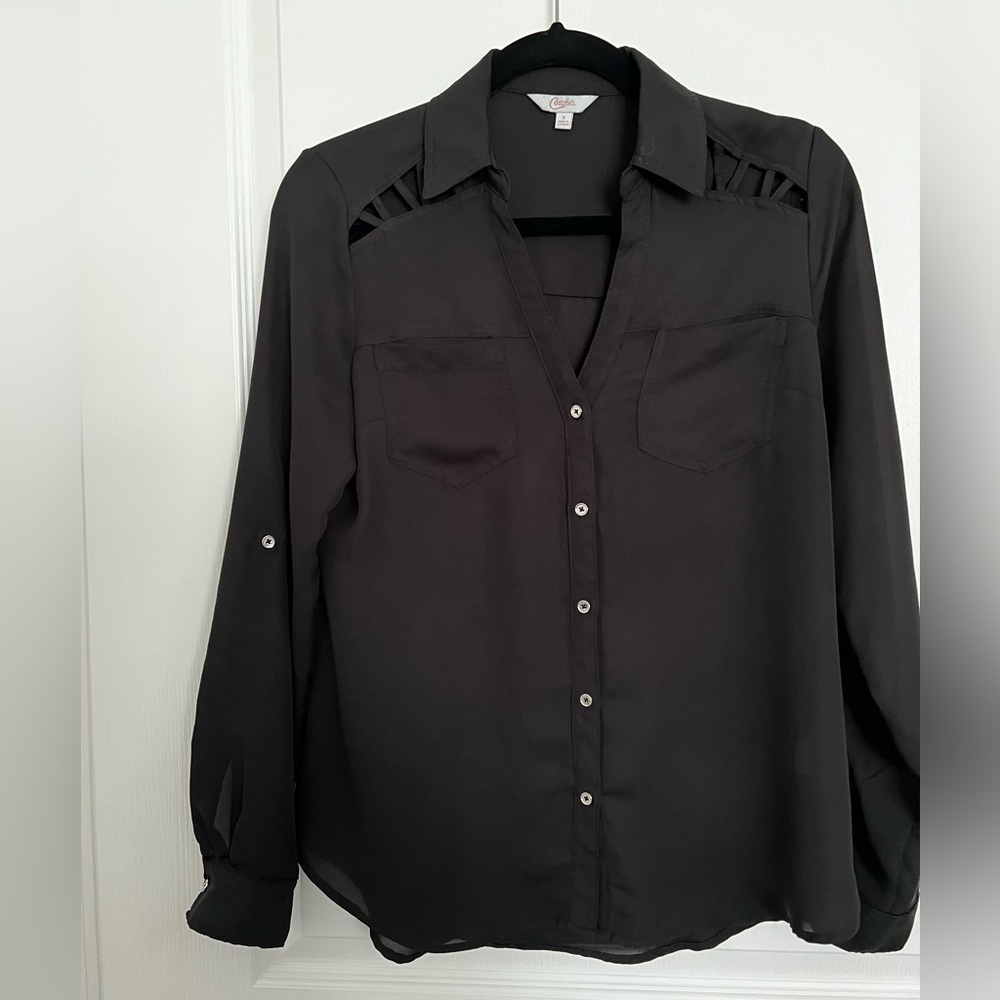 Candie’s Button-down Blouse with Edgy Cut Out Design